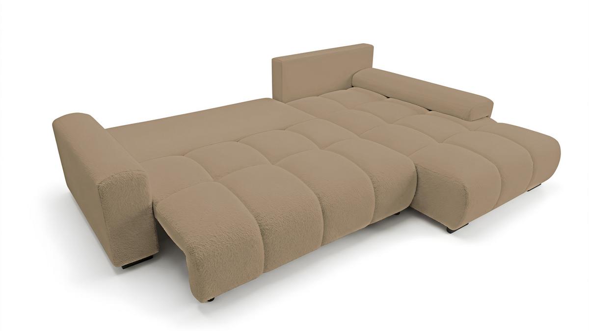ECKSOFA Ovia mit Bettkasten und Schlaffunktion, Bouclé-Stoff in L-Form - Cappuccino, Textil (270/185cm)