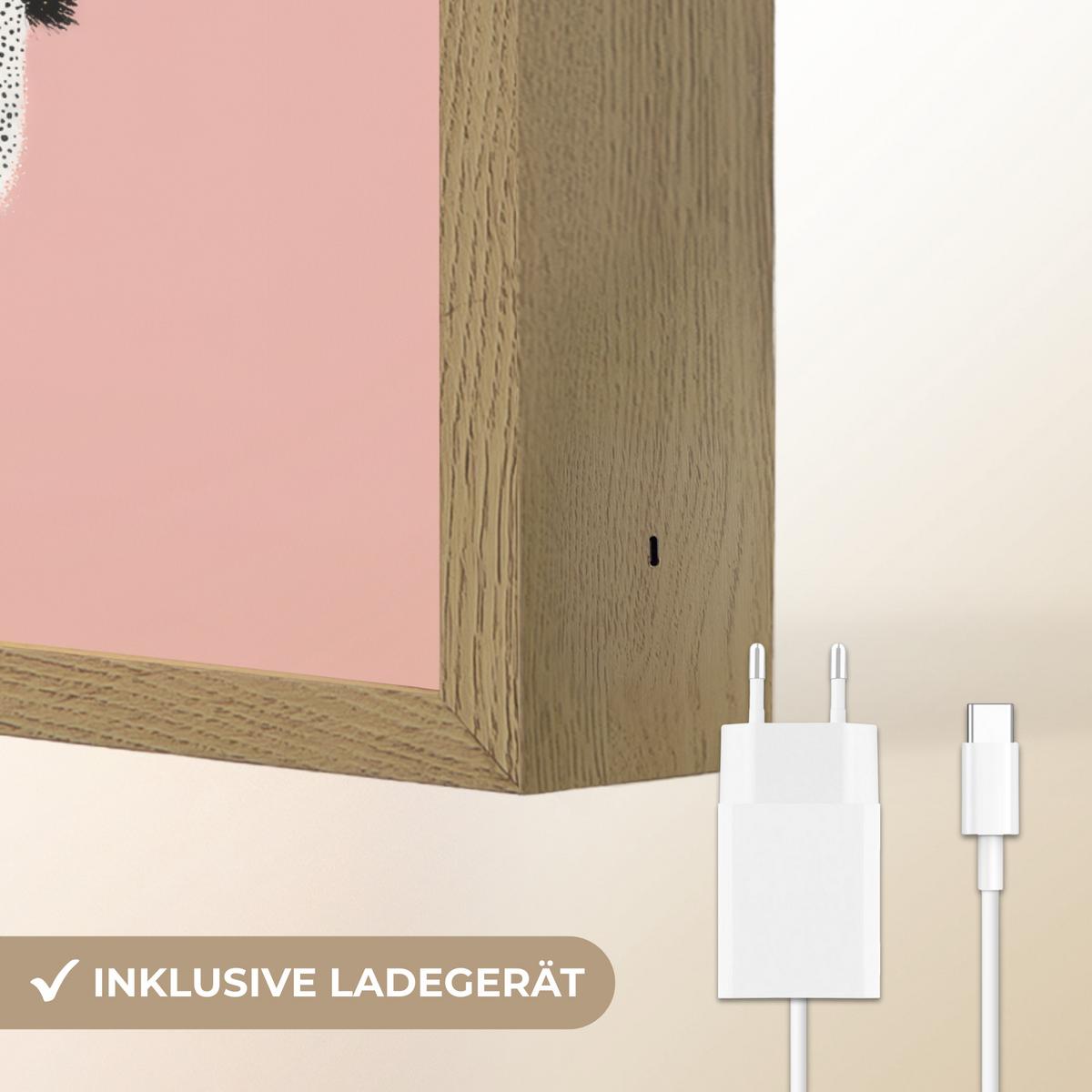 WANDLEUCHTE MIT AKKU Pinguin - Punkte - Minimalistisch - Rosa 30x40 cm - Rosa, Holzwerkstoff (30/40/8cm) - OnlyWow