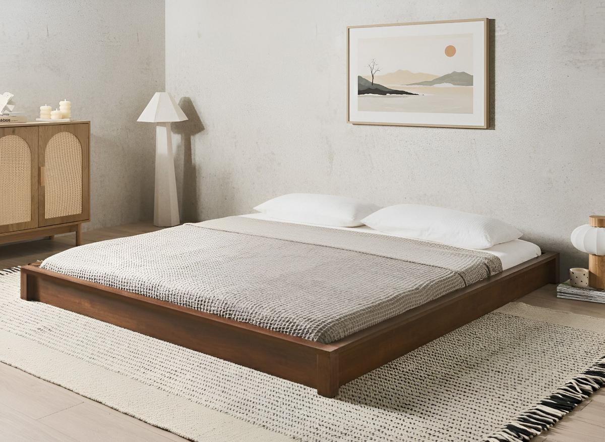 BETT ohne Kopfteil 180/200 cm Gummibaumholz Dunkelbraun Antras - Dunkelbraun, Holz (180/200cm) - Beliani