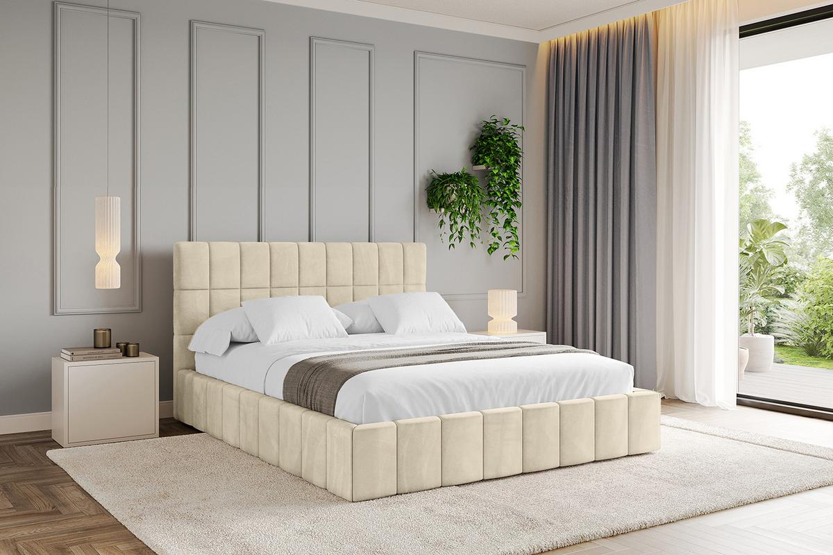 POLSTERBETT mit Bettkasten und Lattenrost, Boxbett ohne Matratze - AMEA 160x200 Beige - Ecru, Holzwerkstoff/Textil (160/200cm) - ALTDECOR