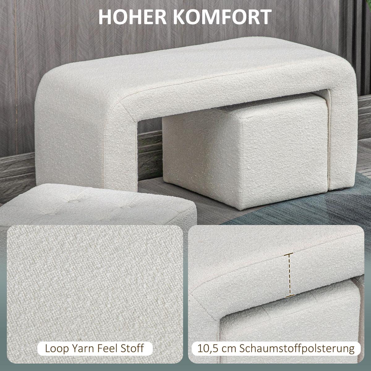 FUSSHOCKER 3 tlg., Sitzhocker, Weiß - Weiß, Kunststoff (42.5/45/89cm) - HOMCOM