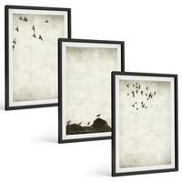 BILDER SET 3er Set - 40x60 cm Schwarzer Rahmen - Fliegende Vögel Minimalismus - Schwarz, Kunststoff (40/60cm) - TULUP