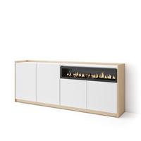 SIDEBOARD, Highboard, Weiß und Eiche Soft, Elektrokamin, 207/37/80cm - Weiß, Holzwerkstoff (207/80/37cm) - Skraut Home