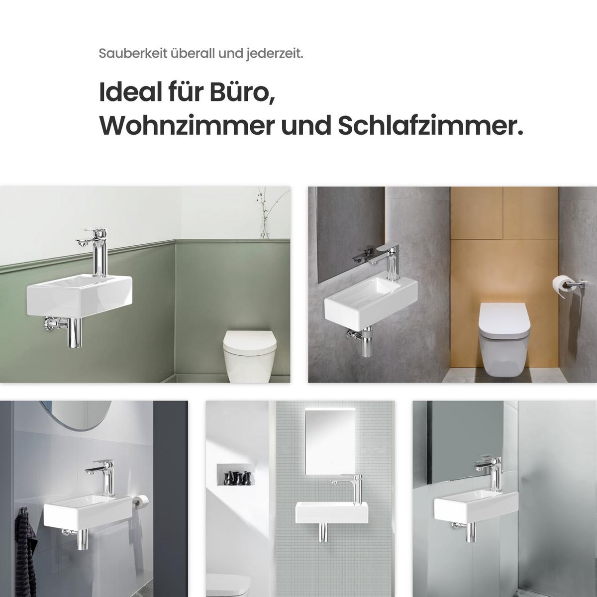 HANDWASCHBECKEN mit pflegeleichter Oberfläche Weiß 40,5 / 20,5 / 10,5 cm - Weiß Hochglanz, Keramik (40.5/10.5/20.5cm) - EMKE