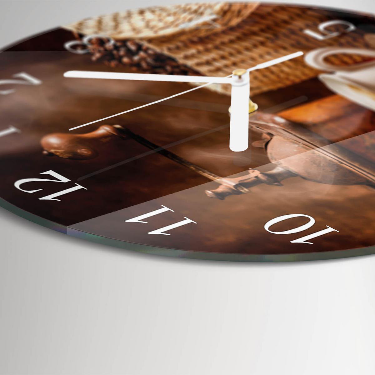 WANDUHR aus Glas Ø30 cm - Tasse Kaffee - Braun, Glas (30/30/0.4cm) - TULUP