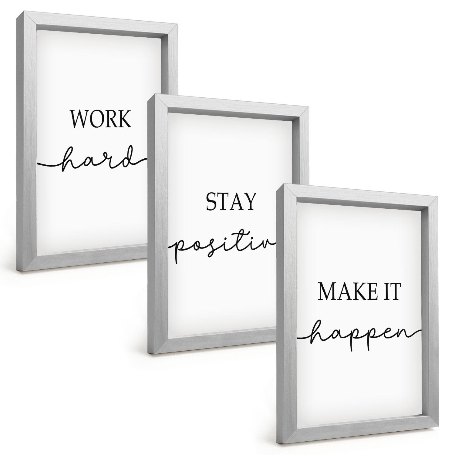 BILDER SET 3er Set - 20x30 cm Silberner Rahmen - Minimalistische Motivationsinschriften - Silberfarben, Kunststoff (20/30cm) - TULUP