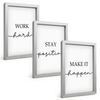 BILDER SET 3er Set - 20x30 cm Silberner Rahmen - Minimalistische Motivationsinschriften - Silberfarben, Kunststoff (20/30cm) - TULUP