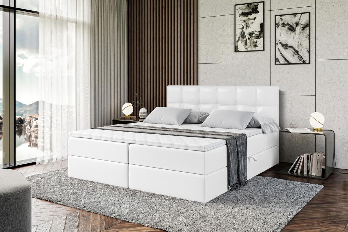 BOXBETT mit Matratze H3 und Lattenrost - MARCE - 140 x 200 cm - Weiß - Weiß Hochglanz, Holzwerkstoff (140/200cm) - ALTDECOR