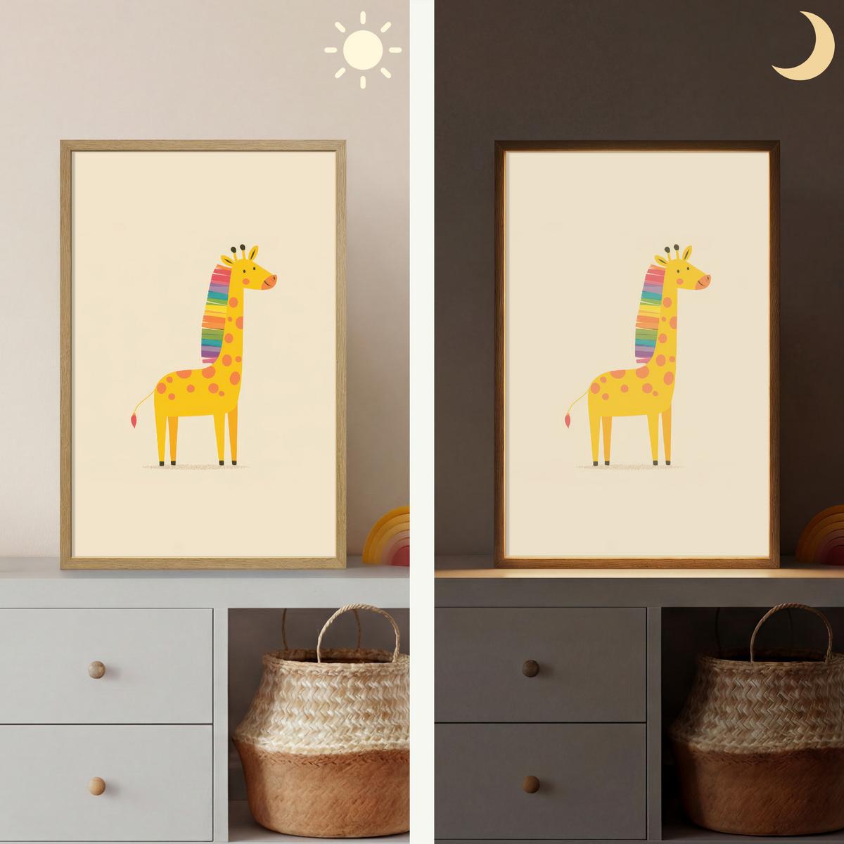 WANDLEUCHTE MIT AKKU Giraffe - Regenbogenmähne - Beige 40x60 cm - Beige, Holzwerkstoff (40/60/8cm) - OnlyWow