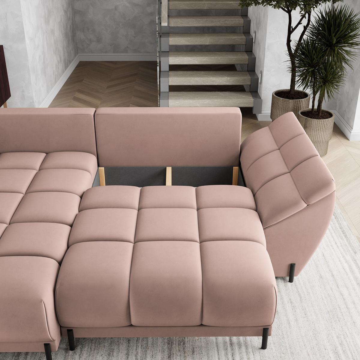 ECKSOFA VESTANO L-S Rosa Velours-Stoff mit Schlaffunktion - Rosa, Holz (287/182cm) - MASSENO