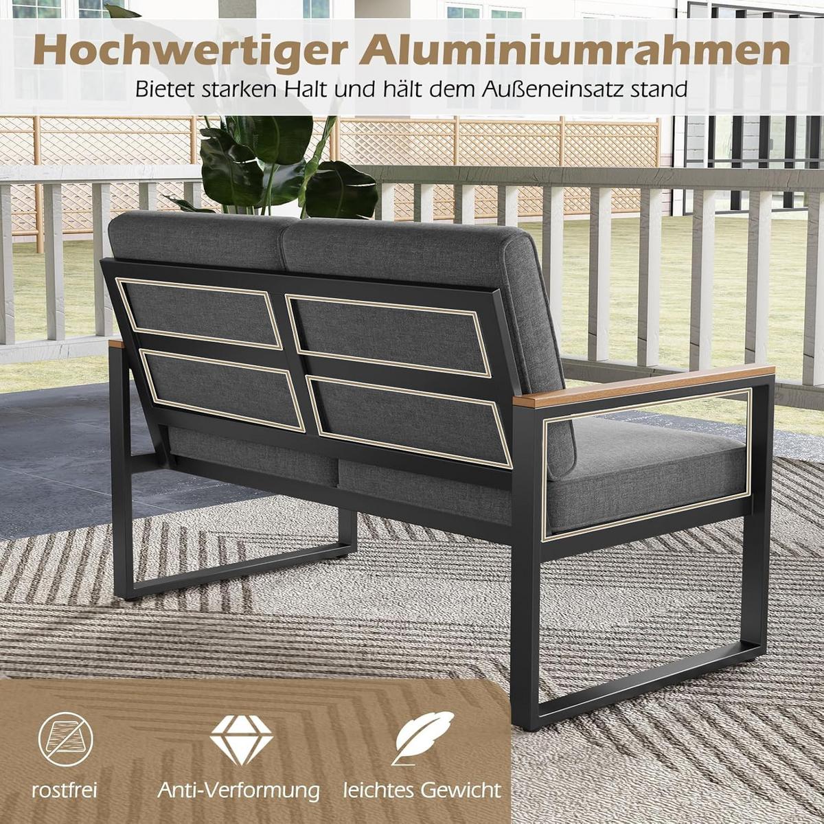 GARTENMÖBEL Set Grau(4-teilig) - Grau, Metall - COSTWAY
