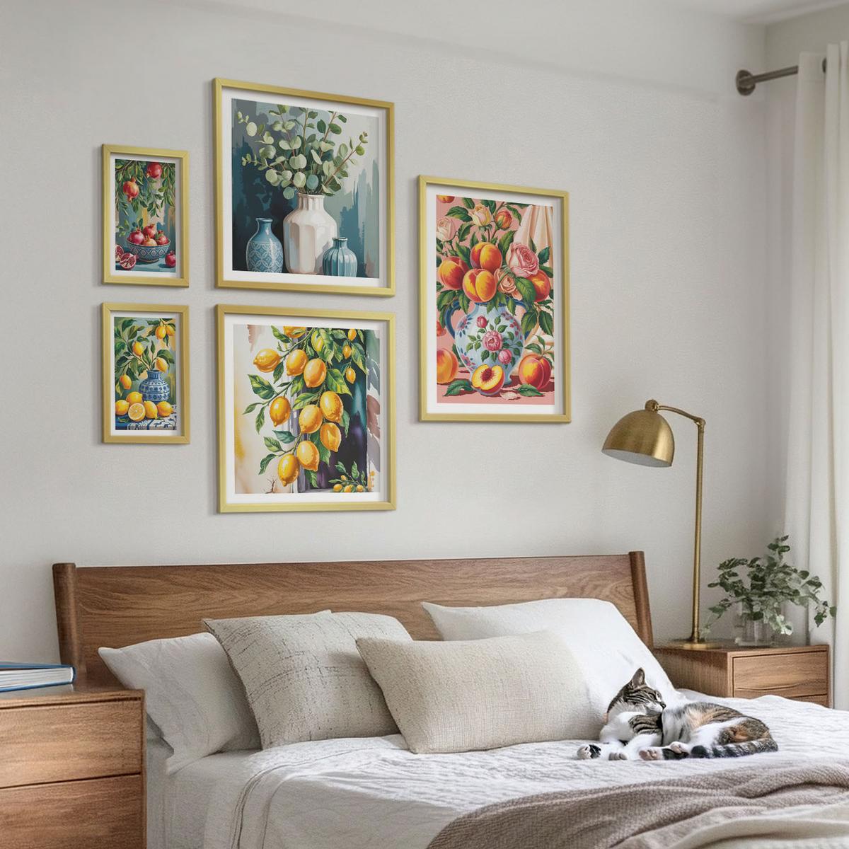 BILDER SET 5er Set - 50x50 cm & 20x30 cm & 40x60 cm Goldrahmen - Amalfi-Zitronen und -Orangen - Goldfarben, Kunststoff (40/60cm) - TULUP