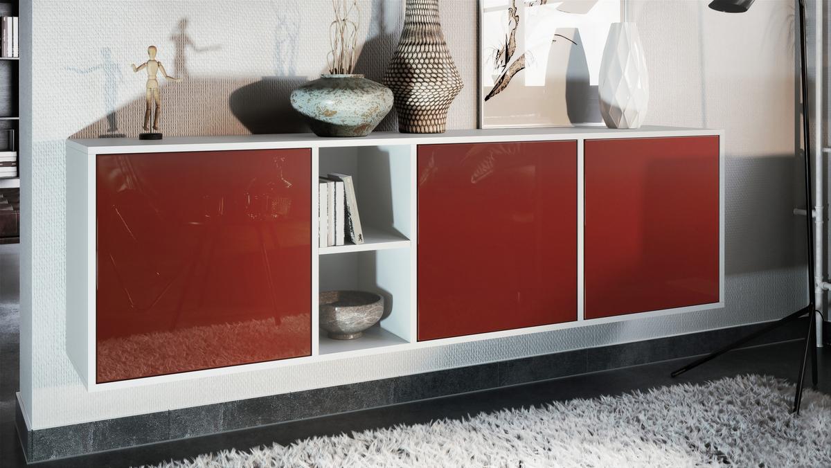 SIDEBOARD Cuba Türen in Bordeaux Hochglanz - Bordeaux, Holzwerkstoff (182/53/35cm) - Vladon