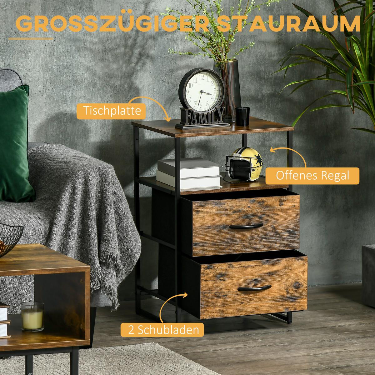 KOMMODE aus Stoff mit 2 Schubladen, Rustikal-Braun - Braun, Textil (40/70.5/45cm) - HOMCOM