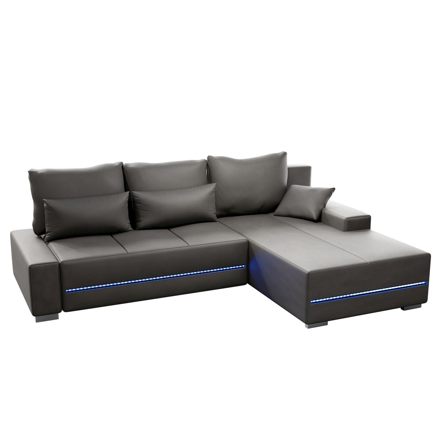 SOFA Davos mit Ottomane rechts hellgrau inkl LED - Hellgrau, Textil (260/180cm) - Juskys