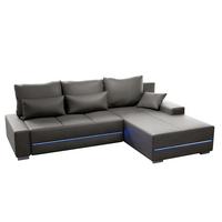 SOFA Davos mit Ottomane rechts hellgrau inkl LED - Hellgrau, Textil (260/180cm) - Juskys