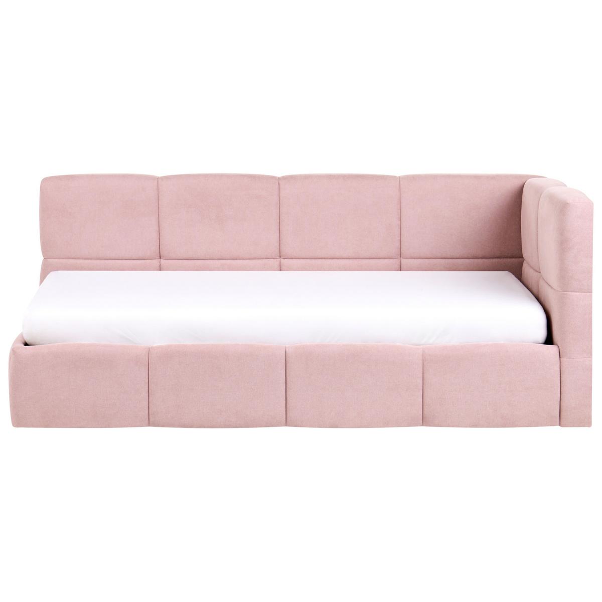 TAGESBETT Stoff 90/200 cm mit Stauraum rechtsseitig Rosa Jacou - Pink, Textil (90/200cm) - Beliani