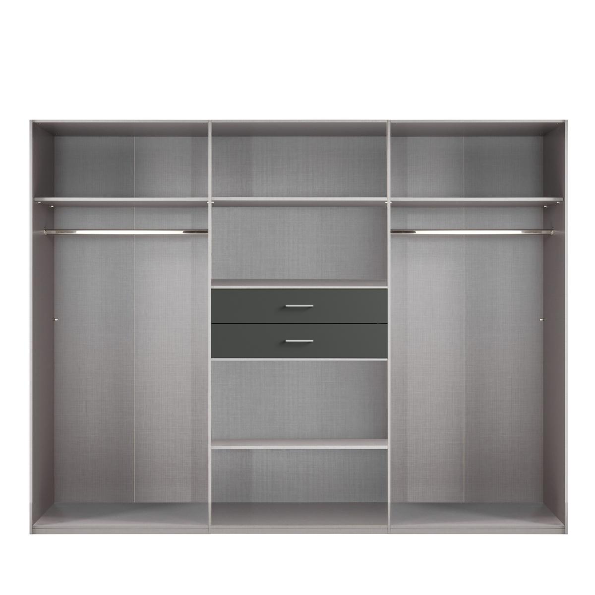 DREHTÜRENSCHRANK B270/H208/T58 cm, Eiche Dekor mit Absetzungen in Grafit, Kleiderschrank mit 2 Spiegeltüren & Schubkästen / 22596 - Eichefarben/Silberfarben, Holzwerkstoff/Kunststoff (270/208/58cm) - luma-home