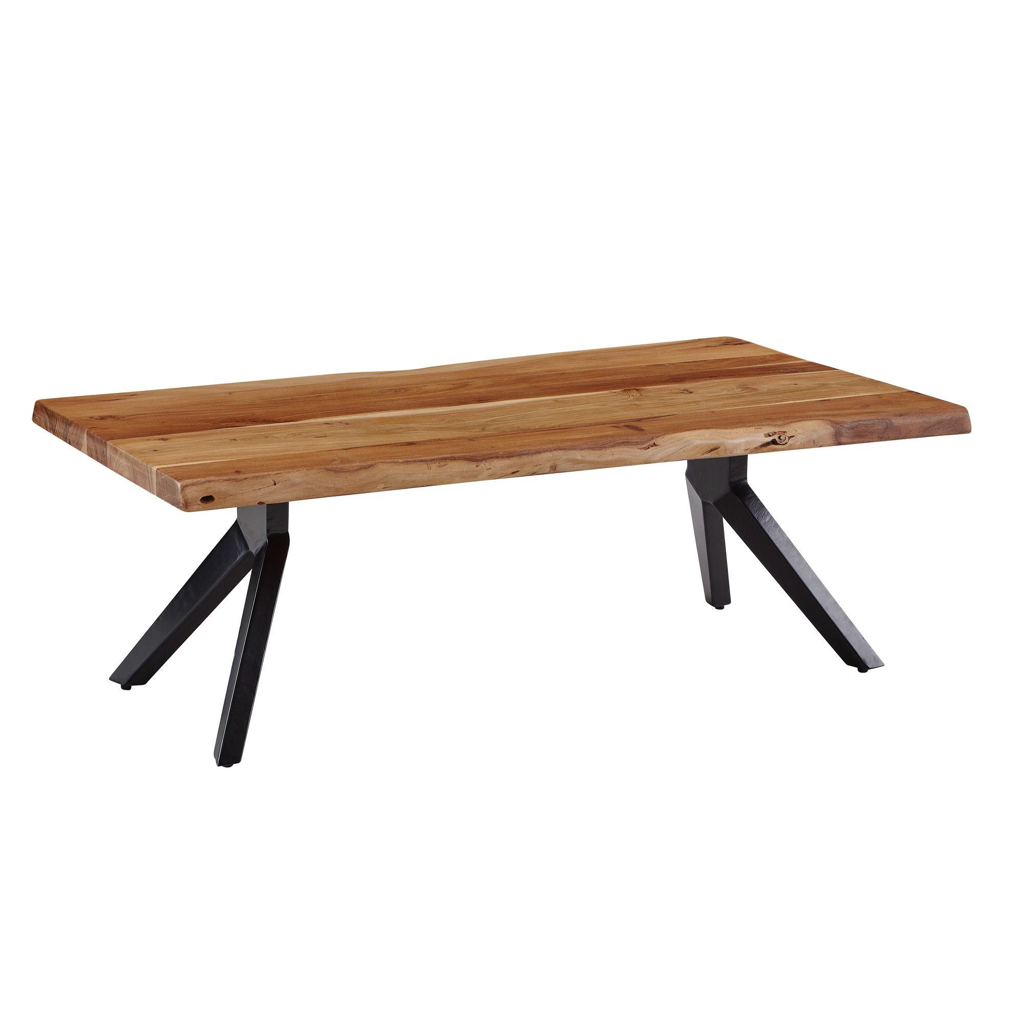 COUCHTISCH in Braun aus massivem Akazienholz mit Baumkante, 115x37x64 cm - Schwarz/Braun, Holz/Metall (64/115/37cm) - KADIMA DESIGN
