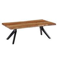 COUCHTISCH in Braun aus massivem Akazienholz mit Baumkante, 115x37x64 cm - Schwarz/Braun, Holz/Metall (64/115/37cm) - KADIMA DESIGN