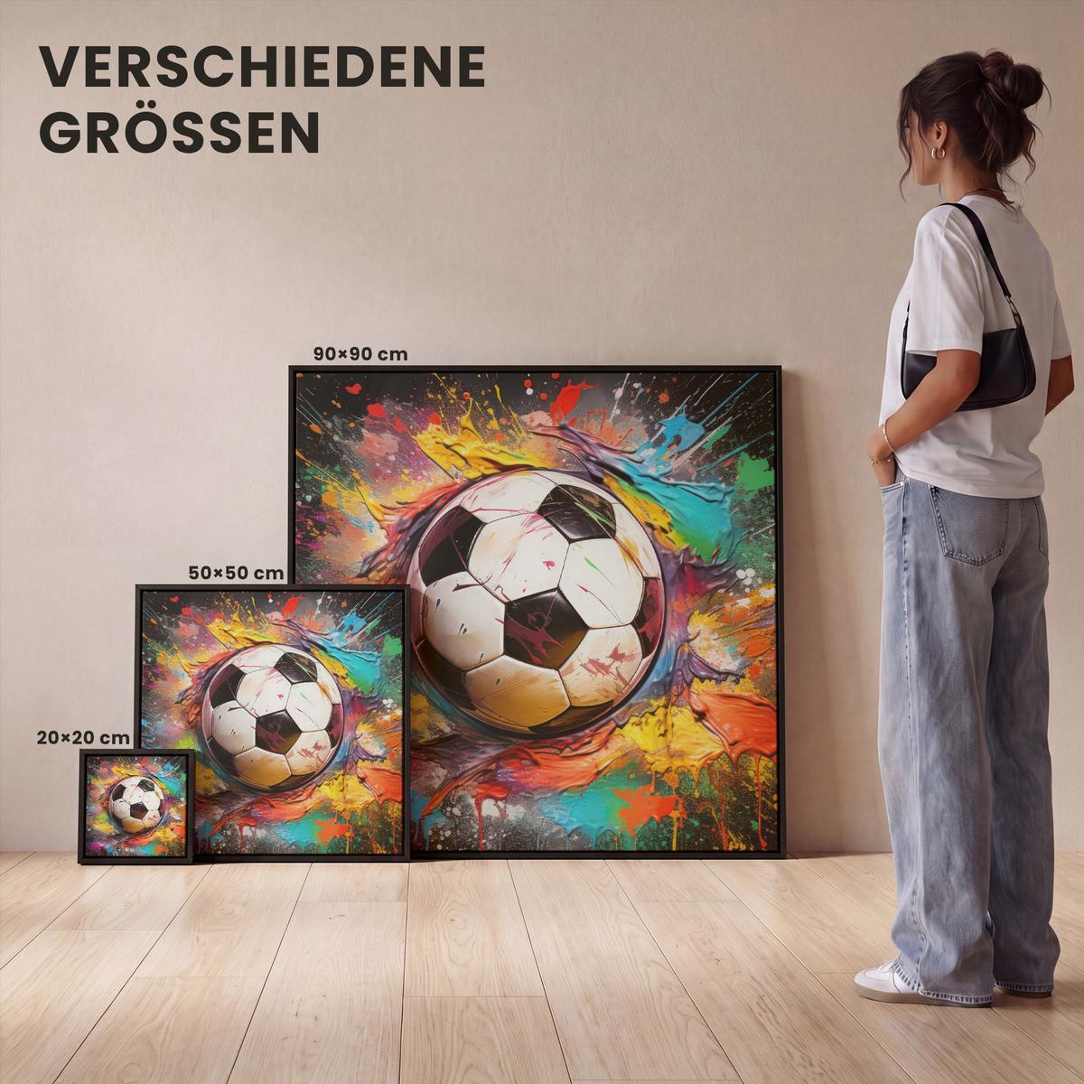 LEINWAND Bilder mit Rahmen - Fußball - Farbe - Farben - Schwarz - Weiß - 50x50 - Weiß, Textil (50/50cm) - MuchoWow