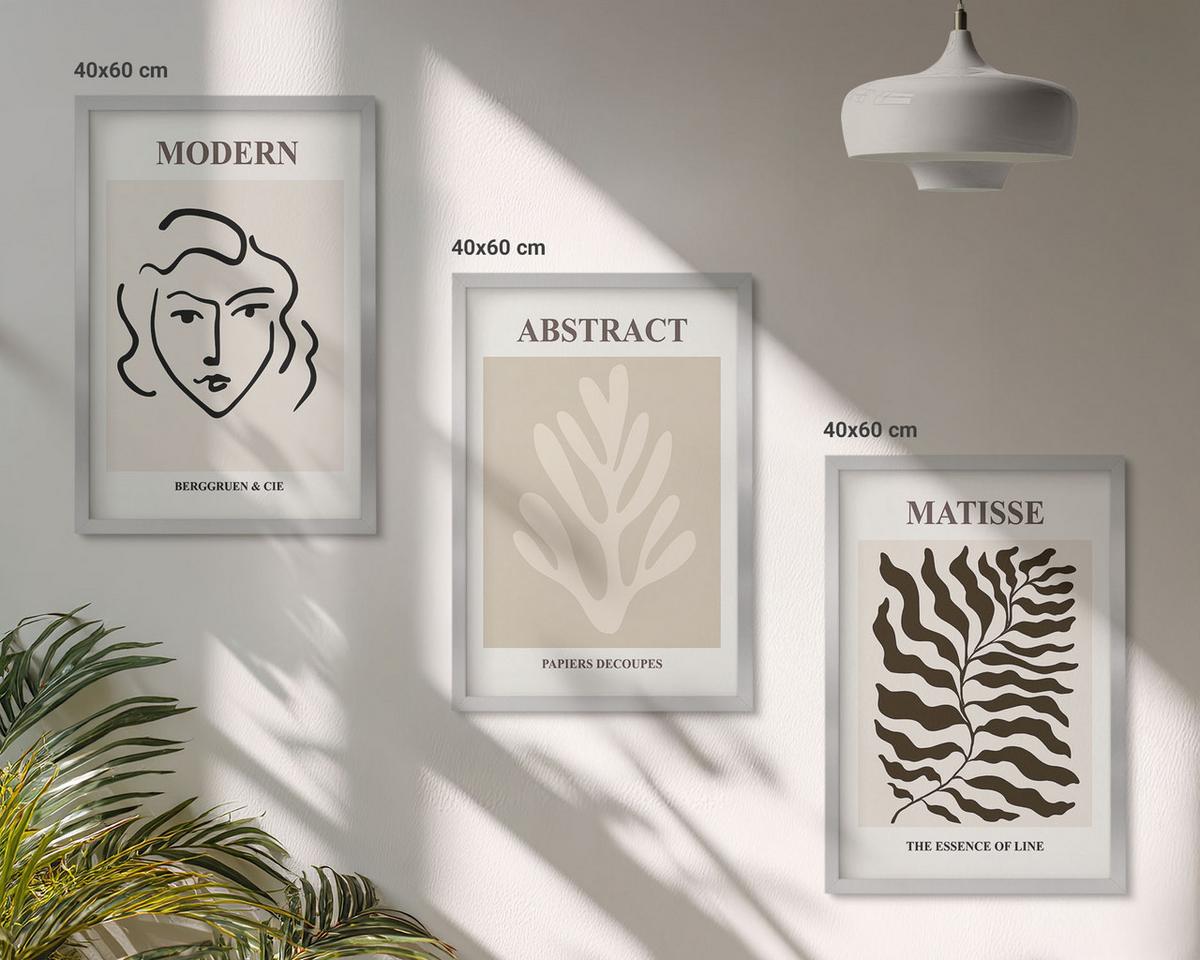 BILDER SET 3er Set - 40x60 cm Silberner Rahmen - Gesicht Blätter Kunst Matisse - Silberfarben, Kunststoff (40/60cm) - TULUP