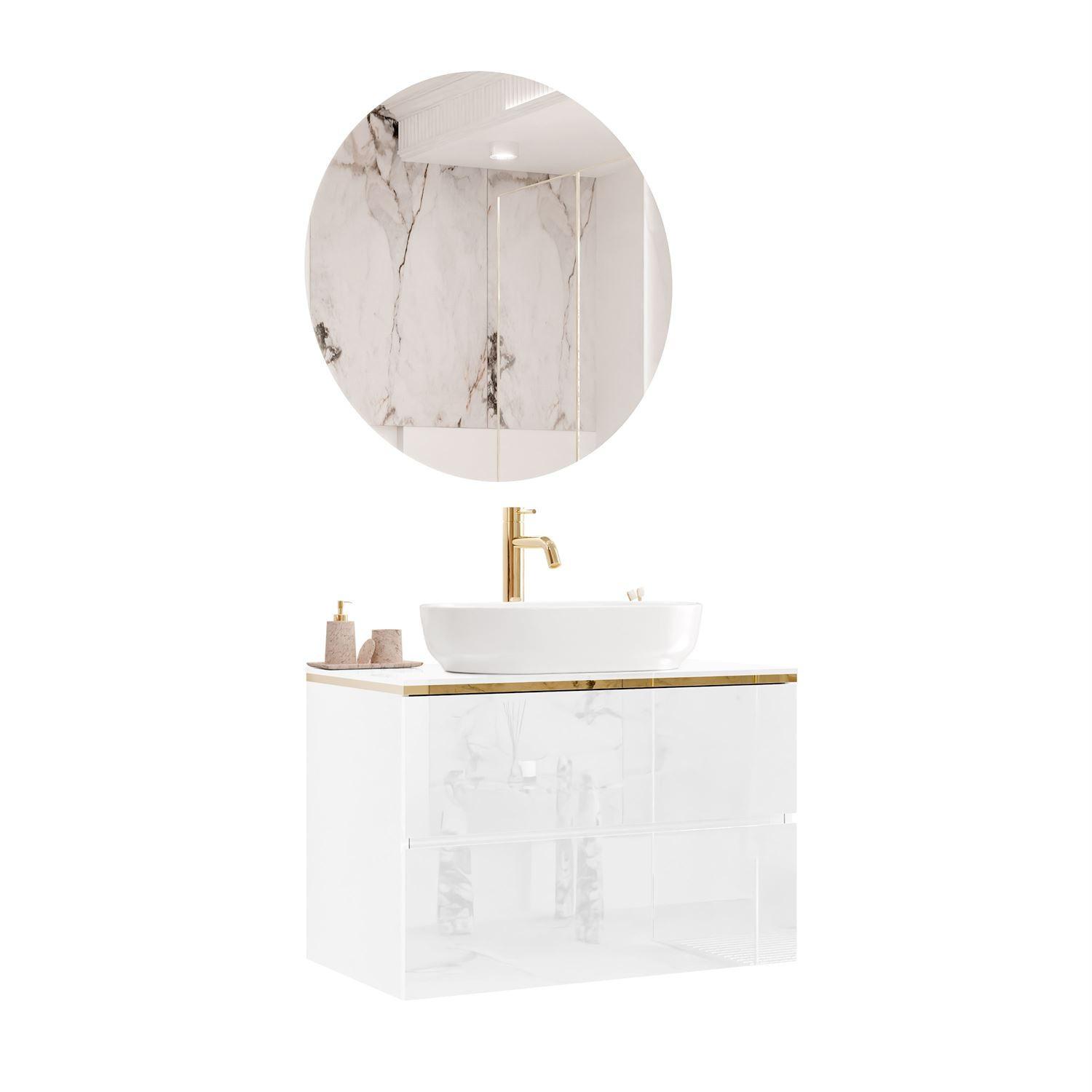 BADEZIMMERSCHRANK AURORA GOLD - Weiß, Holzwerkstoff (80/55/45cm) - Lookway
