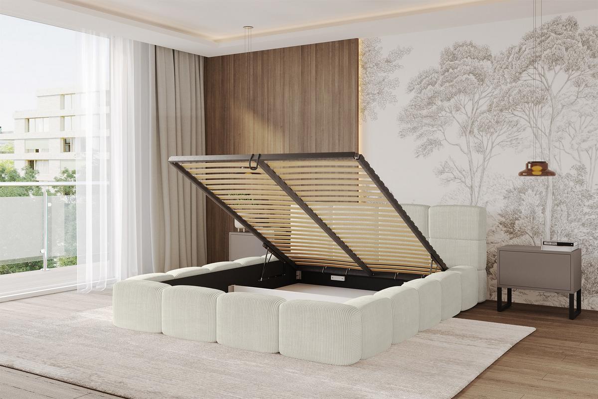 POLSTERBETT mit Bettkasten und Lattenrost, Bett mit Kopfteil, Boxbett ohne Matratze, Doppelbett mit Stauraum - NATA-v1 200x200 Creme - Ecru, Holzwerkstoff/Textil (200/200cm) - ALTDECOR