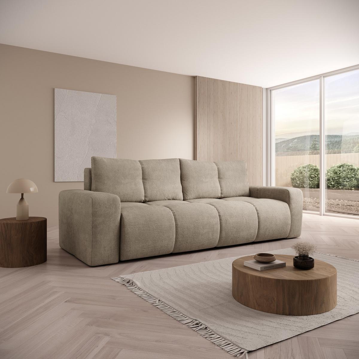 BETTSOFA DUCA Grau Jersey- Stoff mit Schlaffunktion - Grau, Holz (259/90/99cm) - MASSENO