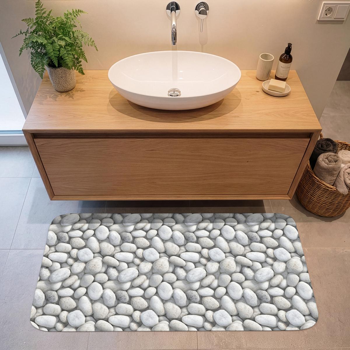 BADEMATTE Steine - Grau - Oval 120x60 cm - Hellgrau, Textil (120/60cm) - OnlyWow