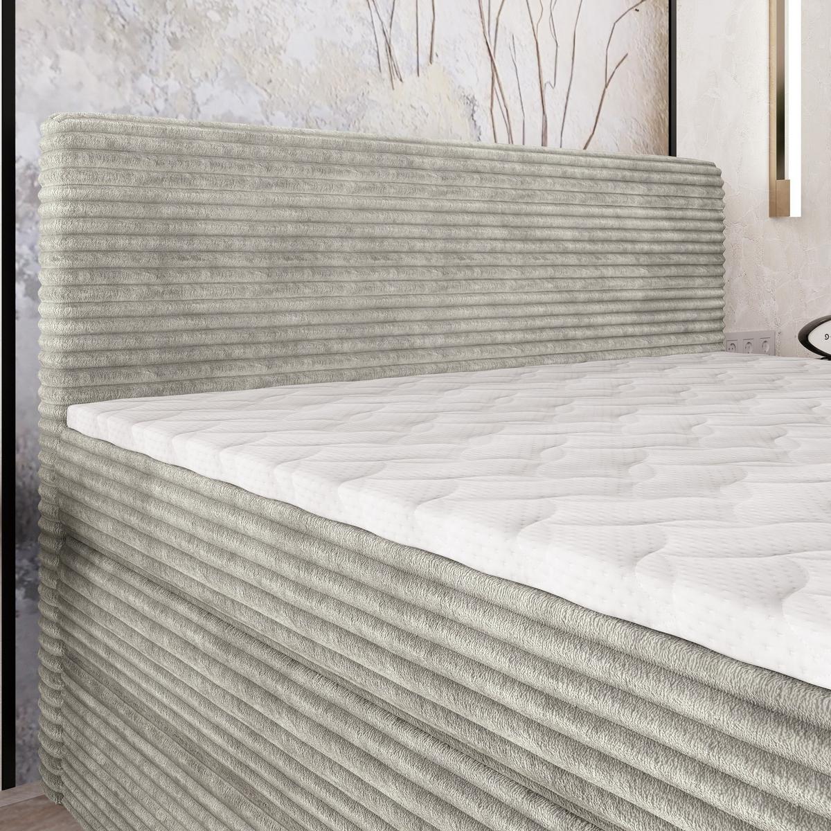 BOXSPRINGBETT LUNERA 180x200 cm mit Matratze und Topper - Hellgrau - Hellgrau, Holz (180/200cm) - MASSENO