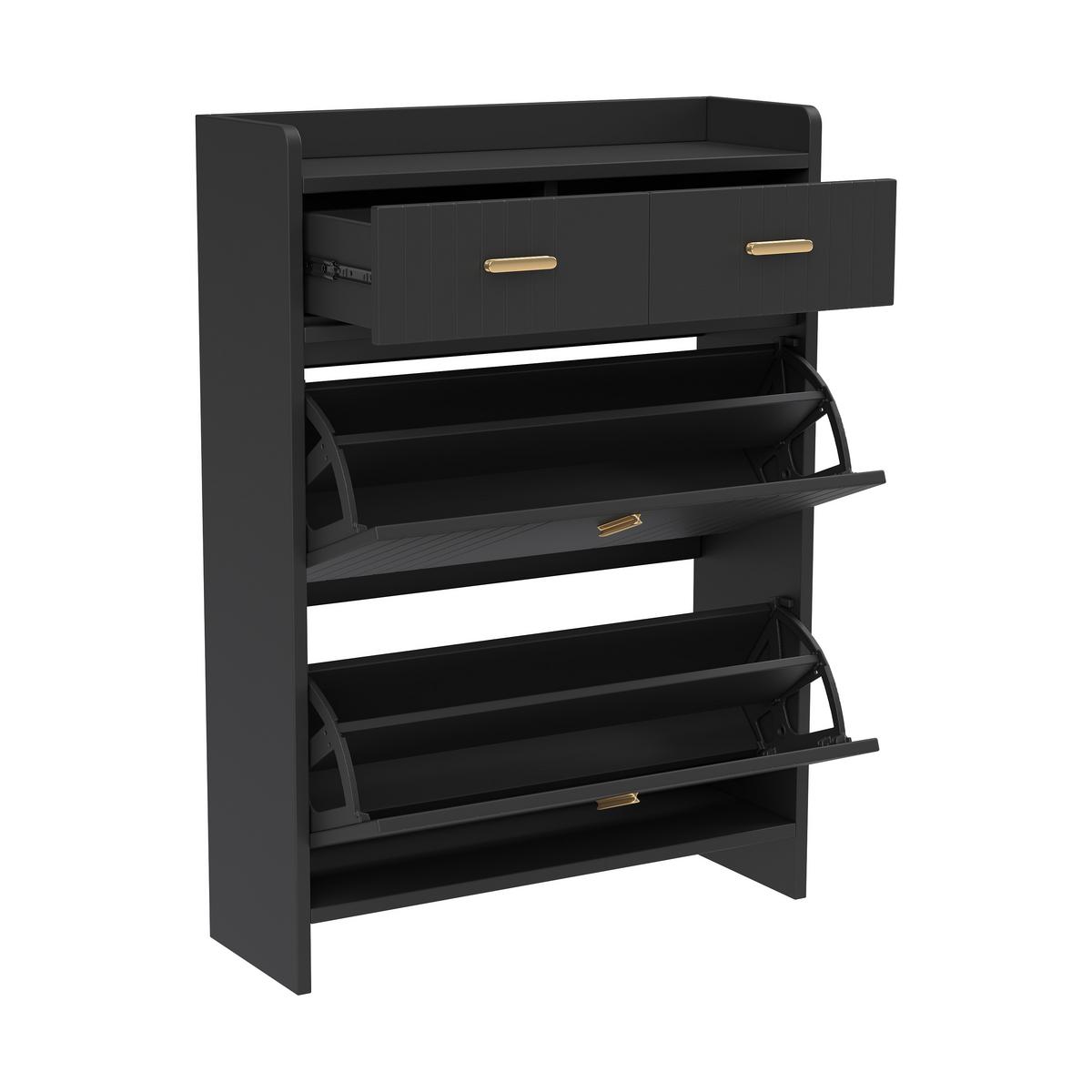 SCHUHSCHRANK Schmal mit 2 Klappfächern & Schubladen Modern - Schwarz, Holzwerkstoff (75/108.5/24cm) - Urban Meuble