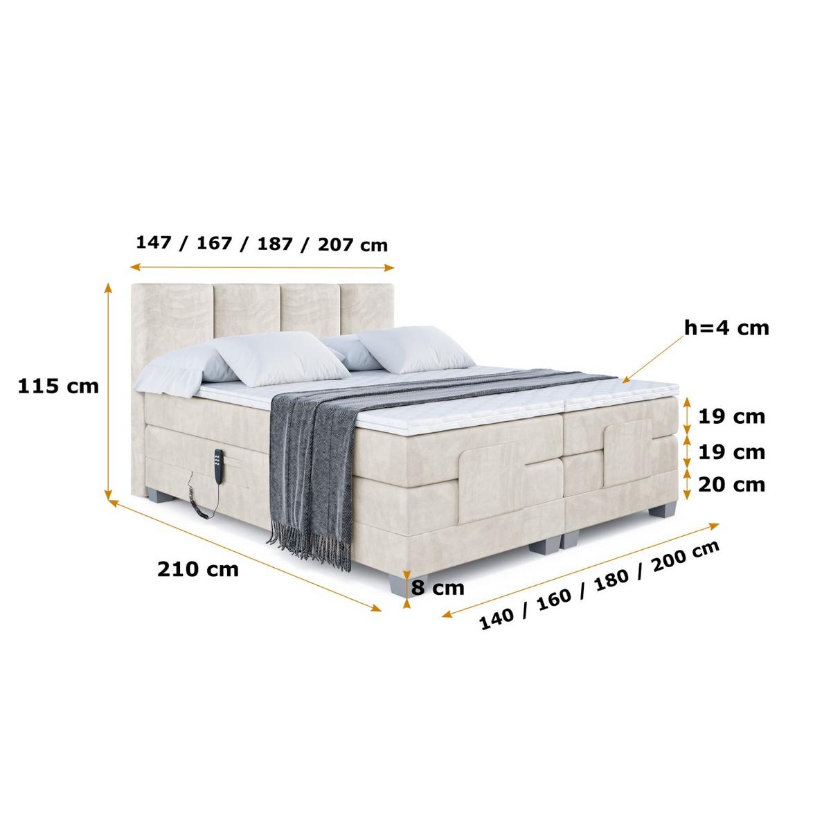 BOXSPRINGBETT elektrisch verstellbar mit 2 Matratzen H4/Taschenfederung ROKS EL 200 x 200 Creme - Creme, Holzwerkstoff (207/200cm) - ALTDECOR