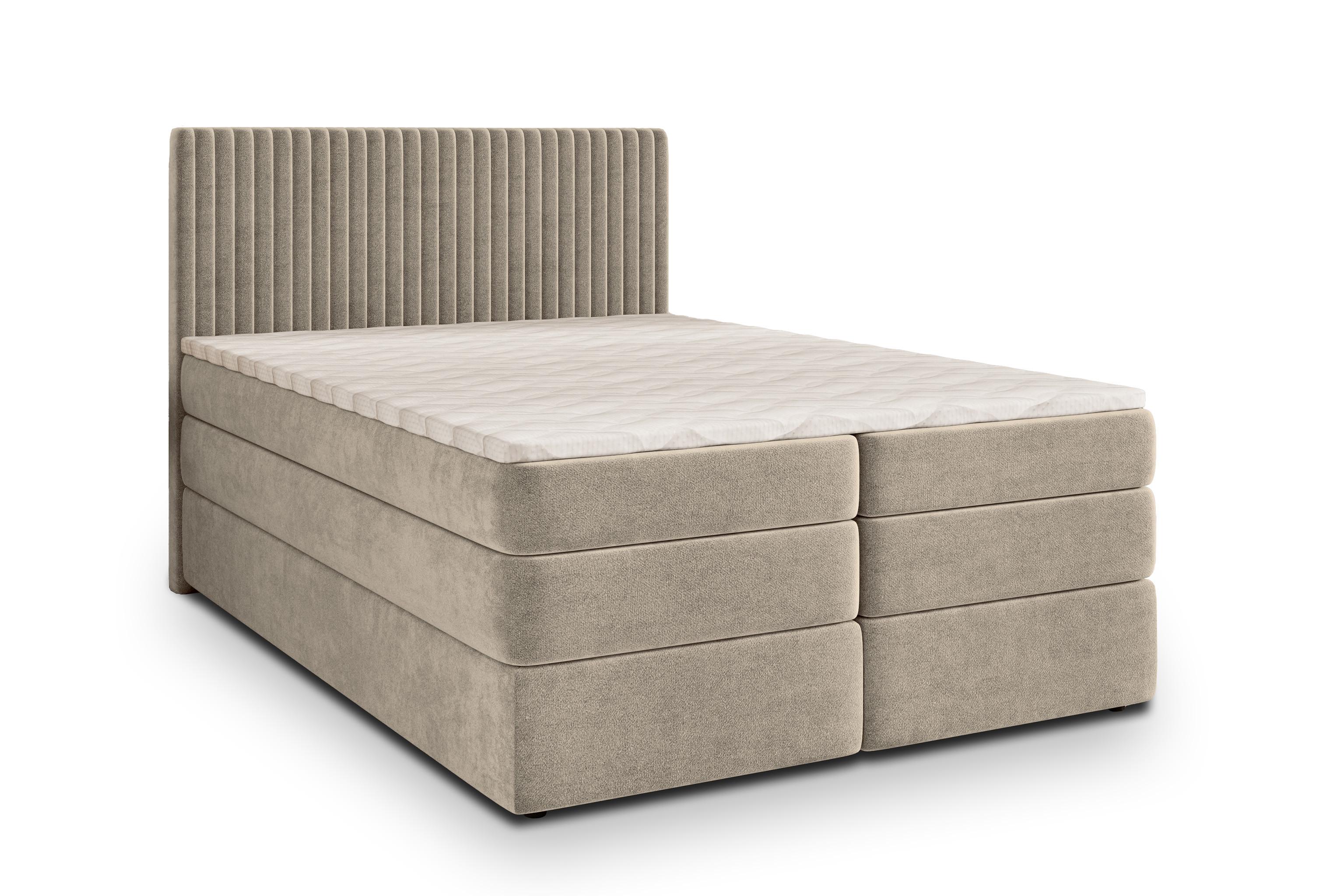 BOXSPRINGBETT FELBIO 160x200 cm mit Matratze und Topper - Beige - Beige, Holz (160/200cm) - MASSENO