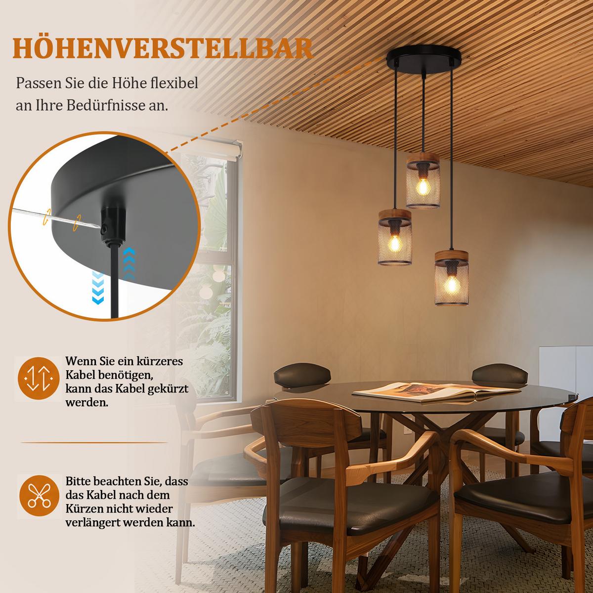PENDELLEUCHTE Oryven 15.5/10/150 cm - Schwarz/Braun, Holz/Metall (15.5/10/150cm) - ZMH