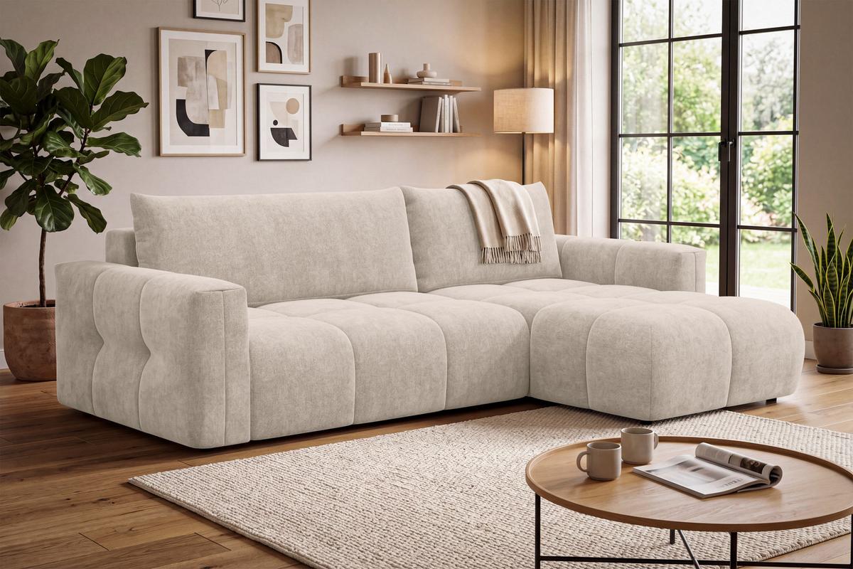 ECKSOFA VERONA 4-Sitzer rechts, Beige - Beige/Schwarz, Holz/Textil (266/173cm) - Courtois Laville