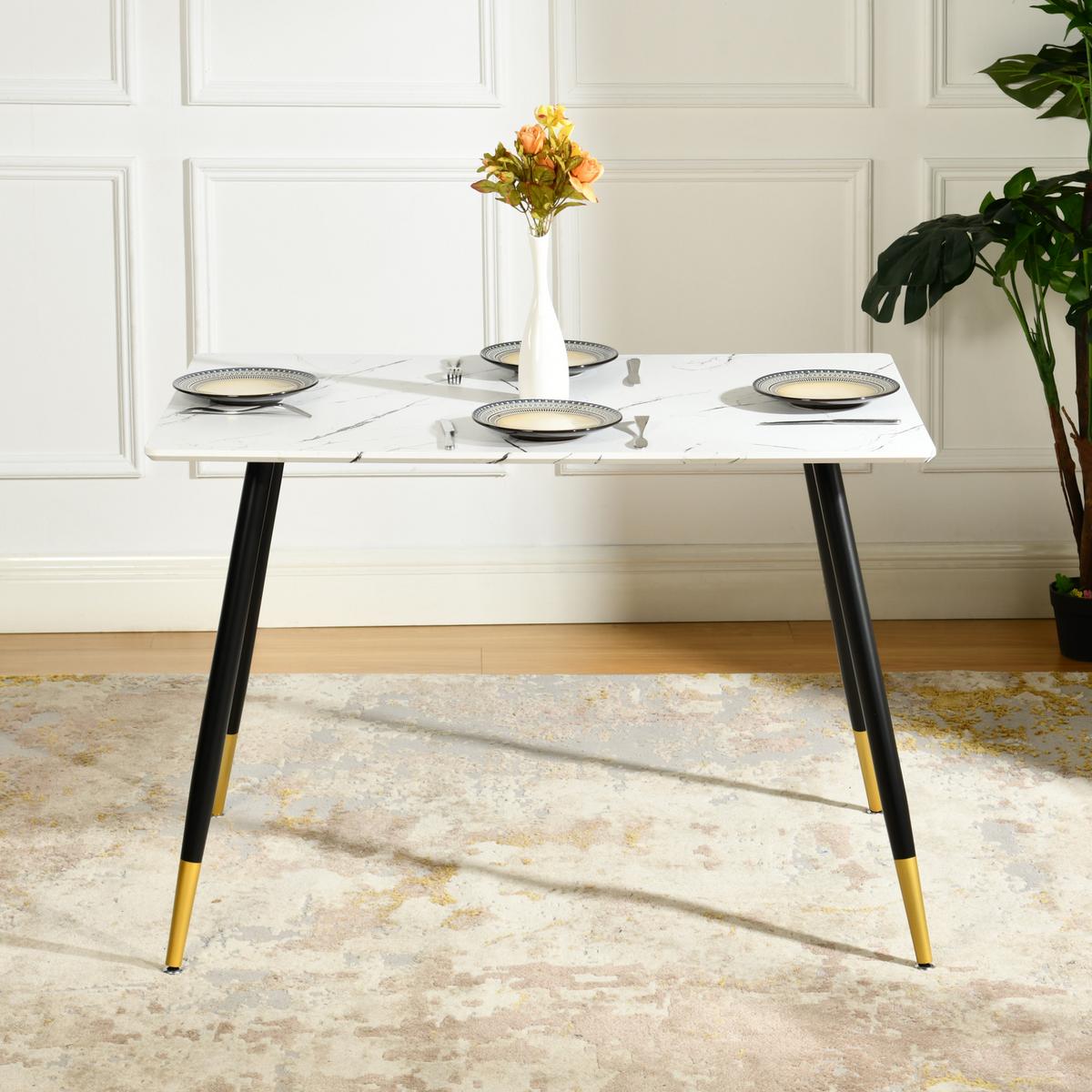 ESSTISCH 110/70/75 cm Rechteckige weiße Marmoroptik - Schwarz, Holz/Metall (70/110/75cm) - Urban Meuble