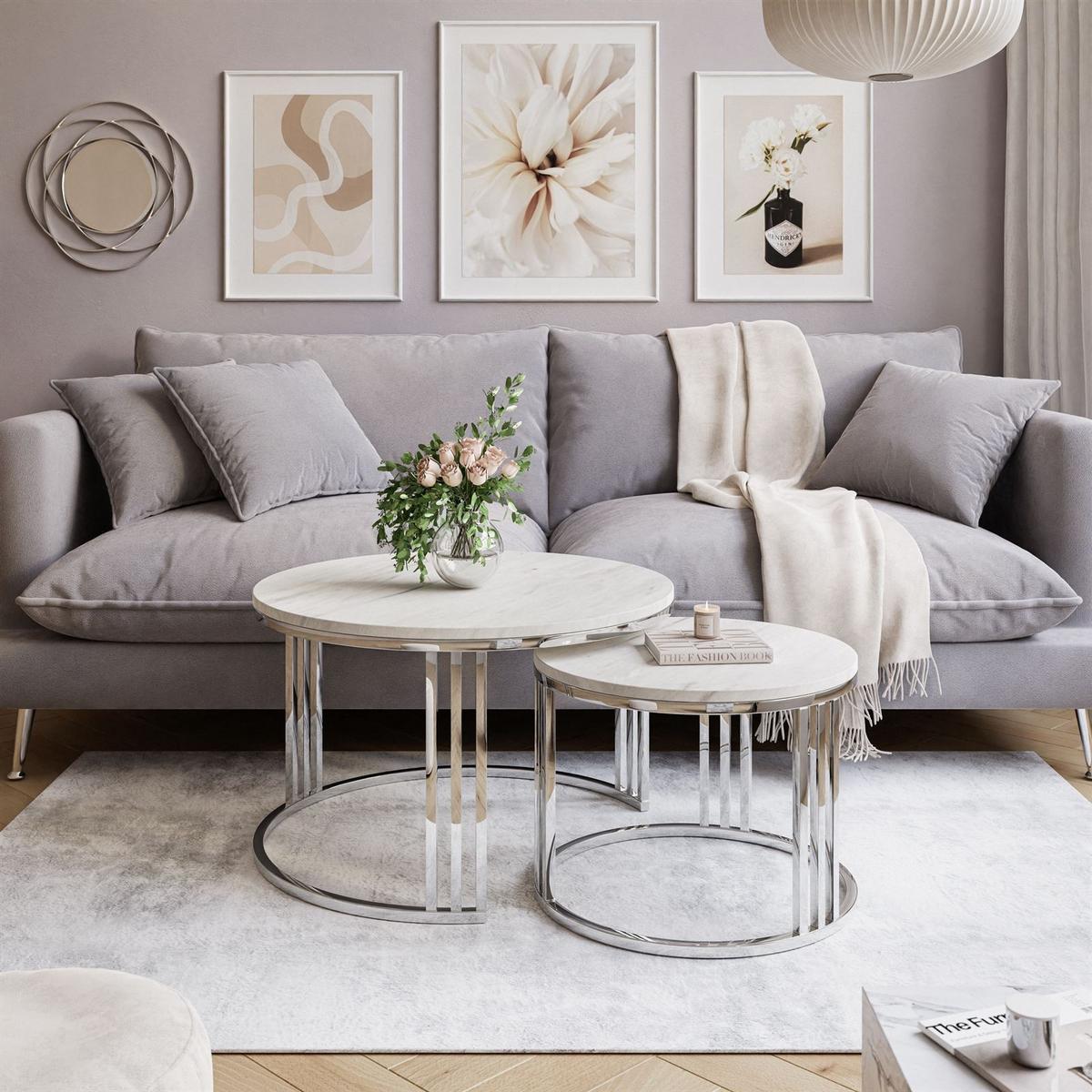 COUCHTISCH 2 in 1 LORI LEVANTO verchromt silber - Silberfarben, Holzwerkstoff (70/70/49cm) - Lookway