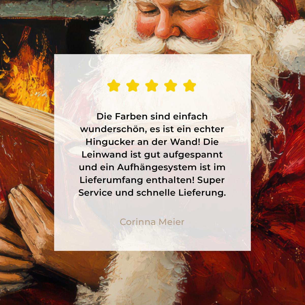 LEINWANDBILD Weihnachten - Weihnachtsmann - Winter - Open Fireside Wandbild Wohnzimmer 60x80 cm - Dunkelrot, Textil (60/80cm) - MuchoWow