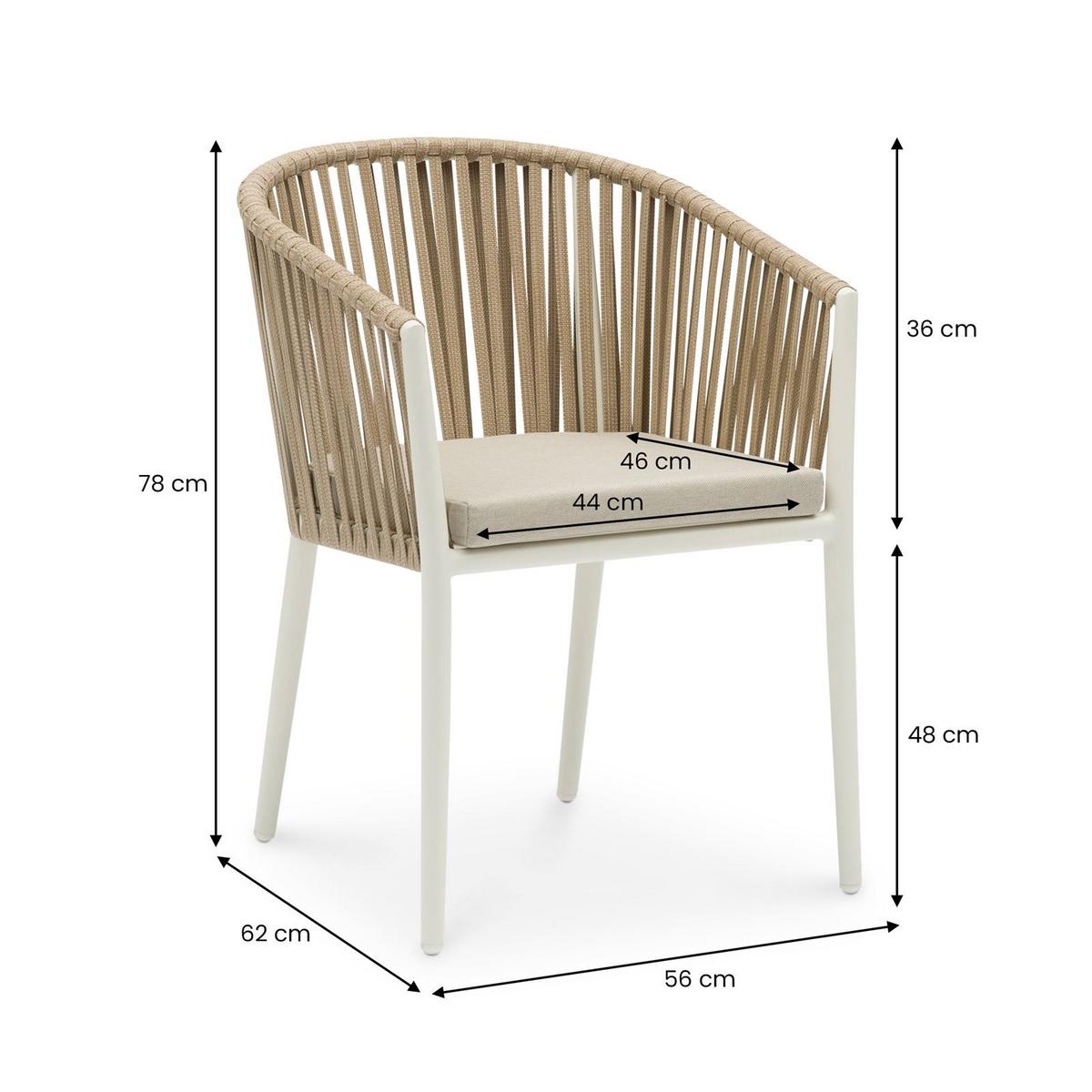 GARTENSTÜHLE ISOLA 6er-Set beige, weiß - Beige, Textil/Metall (56/78/62cm) - IDIMEX