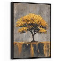 LEINWAND Bilder mit Rahmen - Baum - Blätter - Gold - Abstrakt - 30x40 - Grau, Textil (30/40cm) - MuchoWow