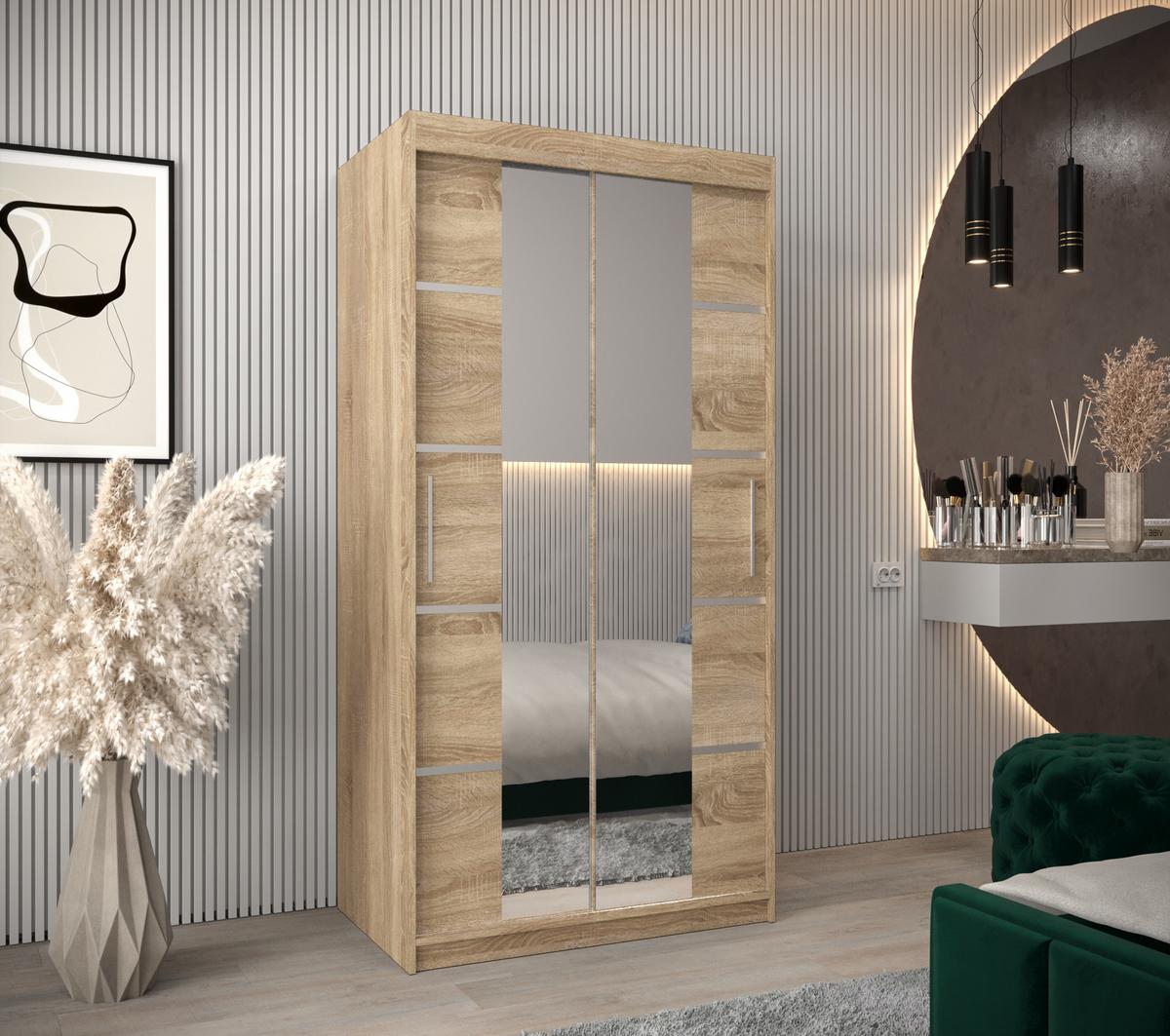 SCHWEBETÜRENSCHRANK 200/100/62 2-türig - Silberfarben/Sonoma Eiche, Holz/Kunststoff (100/200/62cm) - MÖBEL KRYSPOL