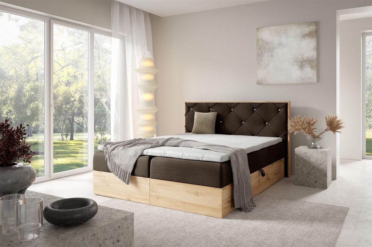 BOXBETT Helios - Braun, Holzwerkstoff/Textil (120/200cm) - Fun Möbel