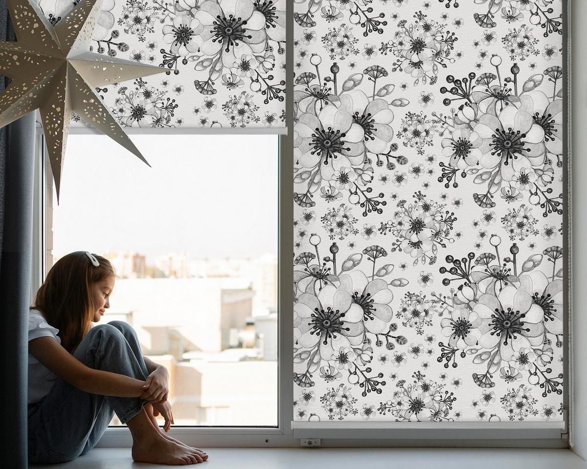 INNENROLLO - Fensterrollo - Rollo - 120x140 cm - Gezeichnete Blume - Grau, Kunststoff (120/140/0.5cm) - TULUP