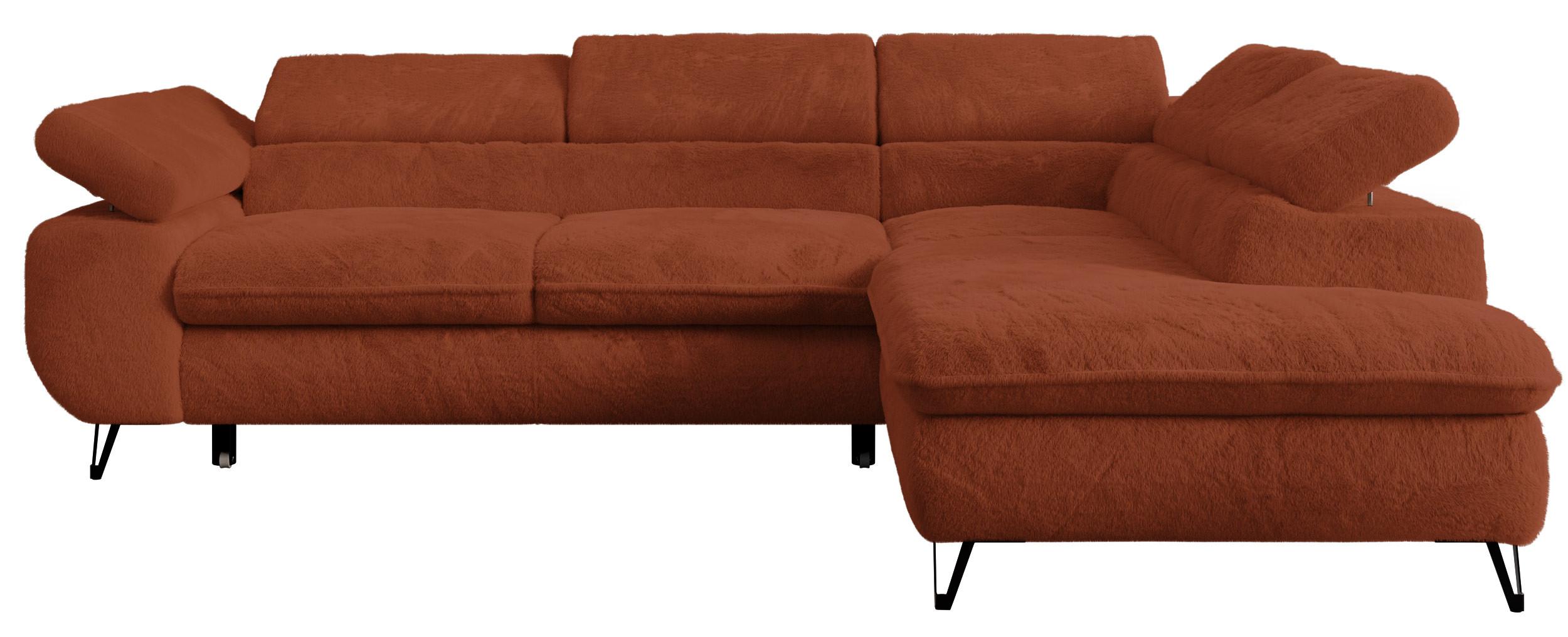 ECKSOFA PETER L Orange Plüsch - Rechts Seite - Schwarz/Orange, Textil/Metall (273/208cm) - MKS