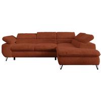 ECKSOFA PETER L Orange Plüsch - Rechts Seite - Schwarz/Orange, Textil/Metall (273/208cm) - MKS