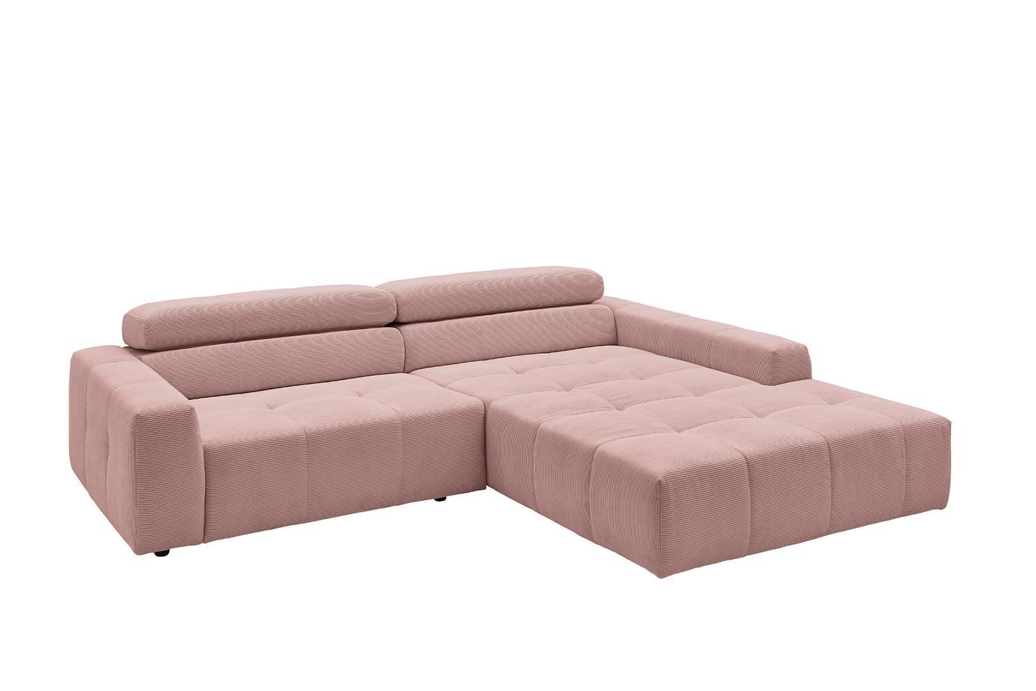 ECKSOFA MIT MOTORISCHEM SITZVORZUG RENO Pink Cord Relaxfunktion - Schwarz/Rosa, Kunststoff/Textil (258/217cm) - KAWOLA