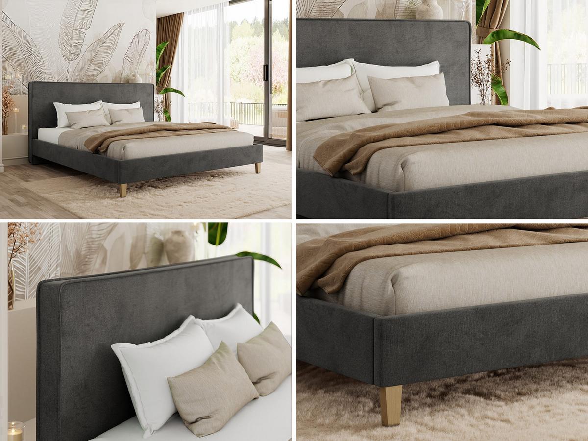 POLSTERBETT LUMARO CLASSIC 140/200 - Dunkelgrau Velvet - Matratze Pocket - Dunkelgrau/Kernbuche, Holz/Textil (140/200cm) - MKS