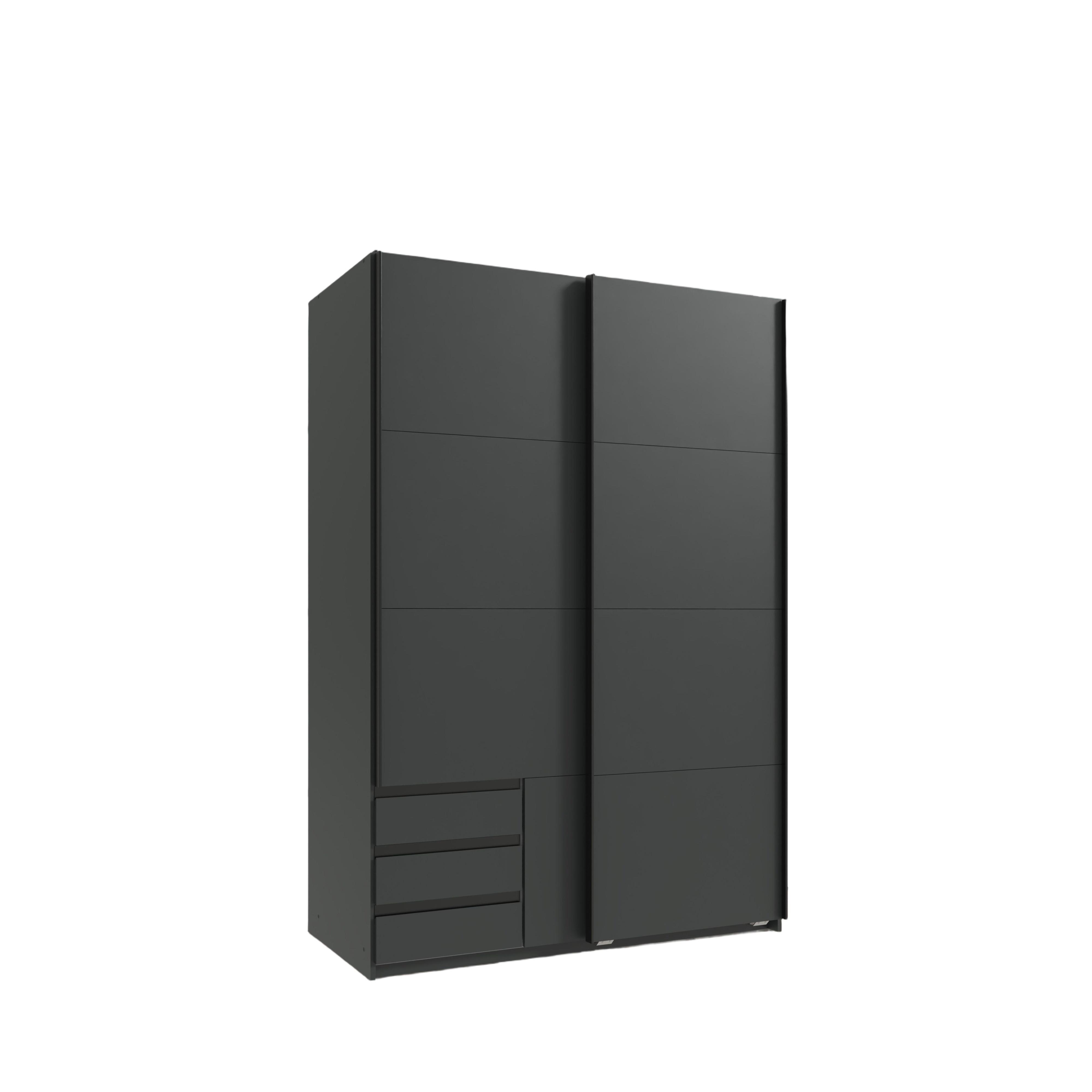 SCHWEBETÜRENSCHRANK 2-türig B135/H198/T65 cm, Kleiderschrank in Grafit mit sichtbaren Schubkästen / 22665 - Schwarz/Graphitfarben, Holz/Holzwerkstoff (135/198/65cm) - luma-home