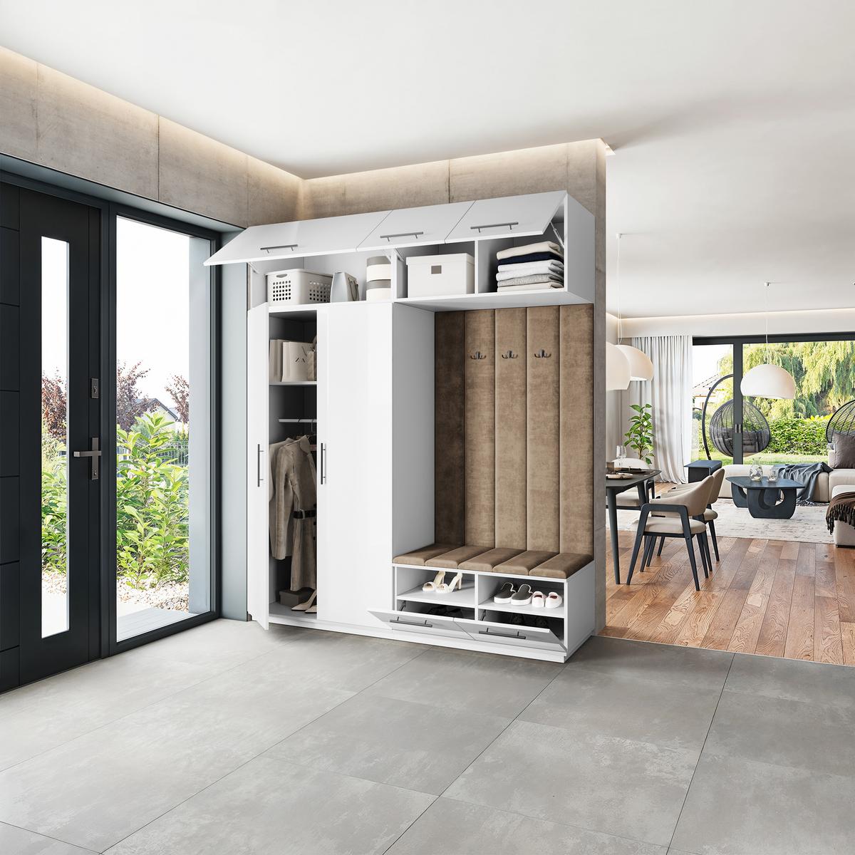 GARDEROBENSCHRANK REMA 200/240/60 cm Modern Garderobe-Set Weiß - Weiß/Mokka, Holzwerkstoff (200/240/60cm) - MASSENO